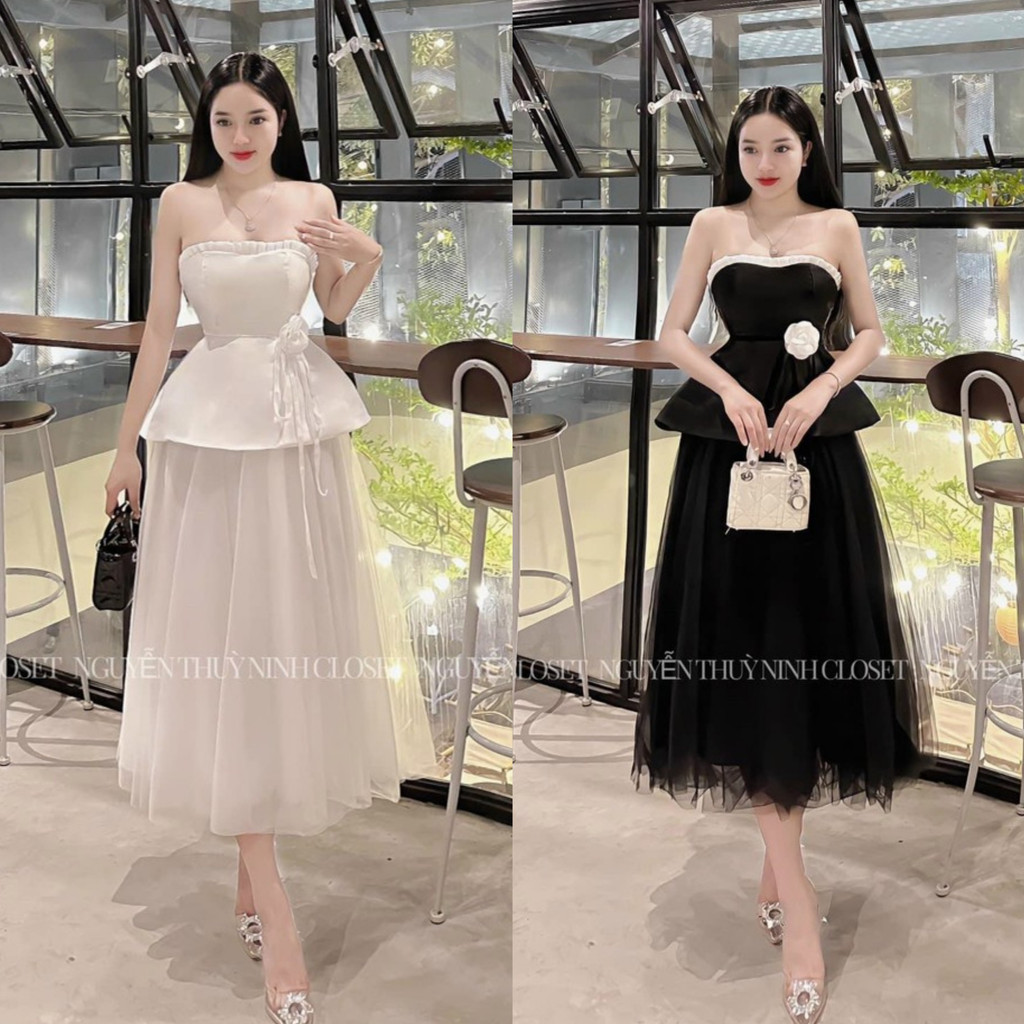 Đầm váy nữ công chúa dáng dài xinh xắn váy hai lớp có mút ngực phù hợp đi chơi, diện tiệc