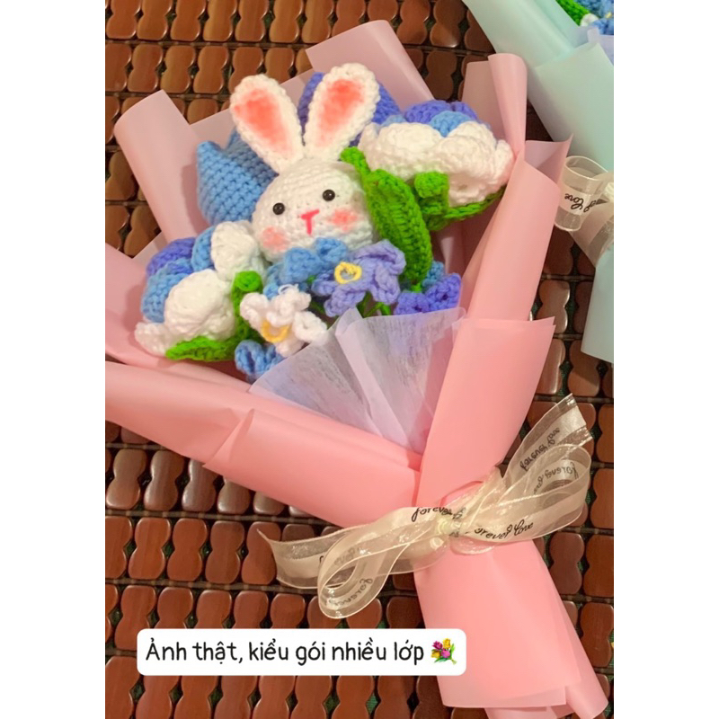 Bó hoa len handmade tone xanh