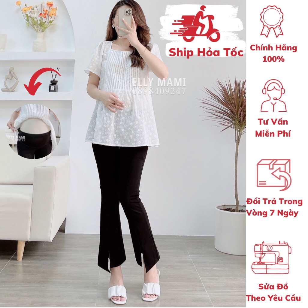 ( 40kg - 75kg ) Set Áo Quần Ống Loe Xẻ Bầu , Bigsize Sau Sinh Chất UMI Form Dễ Mặc Mái Suốt Thai Kì & Sau Sinh
