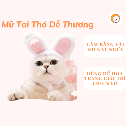 Mũ nón tai thỏ giữ ấm tạo dáng đáng yêu cho mèo cưng