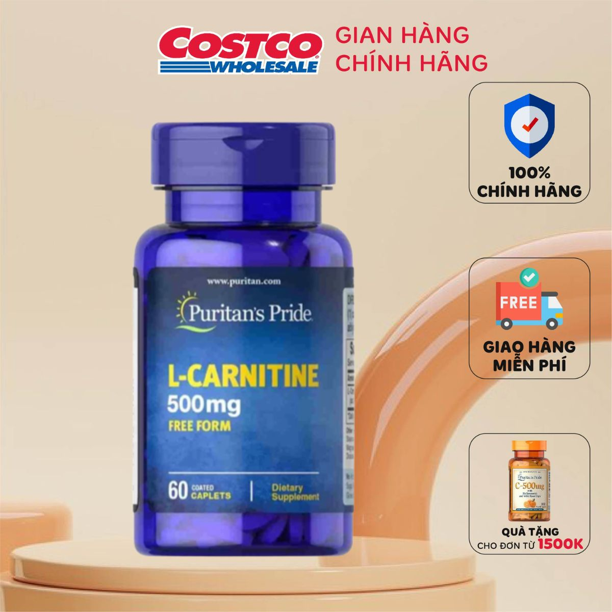 Viên uống hỗ trợ giảm cân Puritan's Pride L-Carnitine 500mg 60 viên của Mỹ
