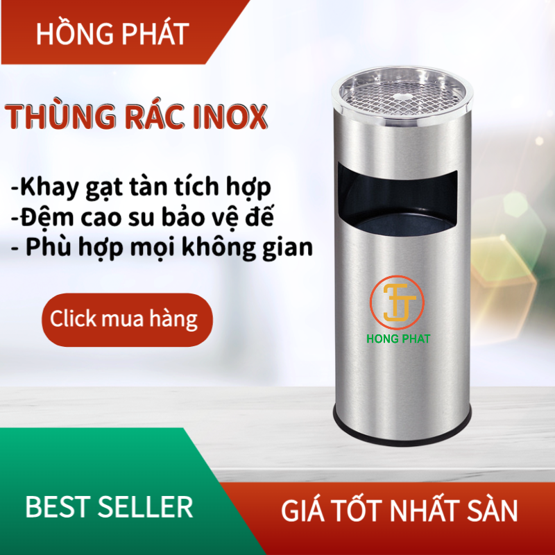 Thùng rác inox 12L có khay gạt tàn / Indoor Trashbin/ HPB-40S/40B