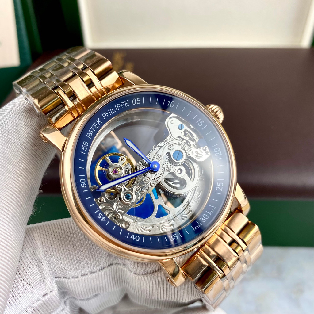 Đồng hồ Nam Ptek cơ Automatic kín trong độc đẹp lạ dây kim loại 40mm vỏ vàng, vỏ trắng