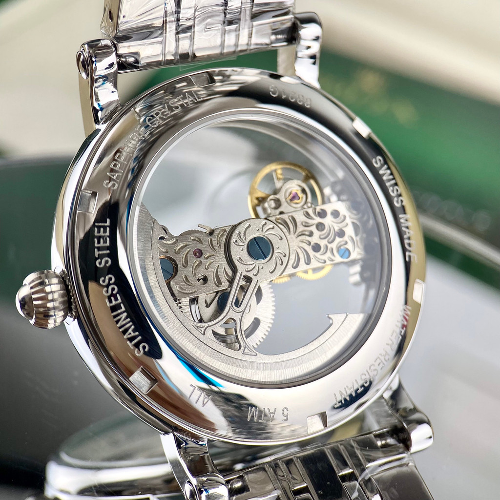 Đồng hồ Nam Ptek cơ Automatic kín trong độc đẹp lạ dây kim loại 40mm vỏ vàng, vỏ trắng