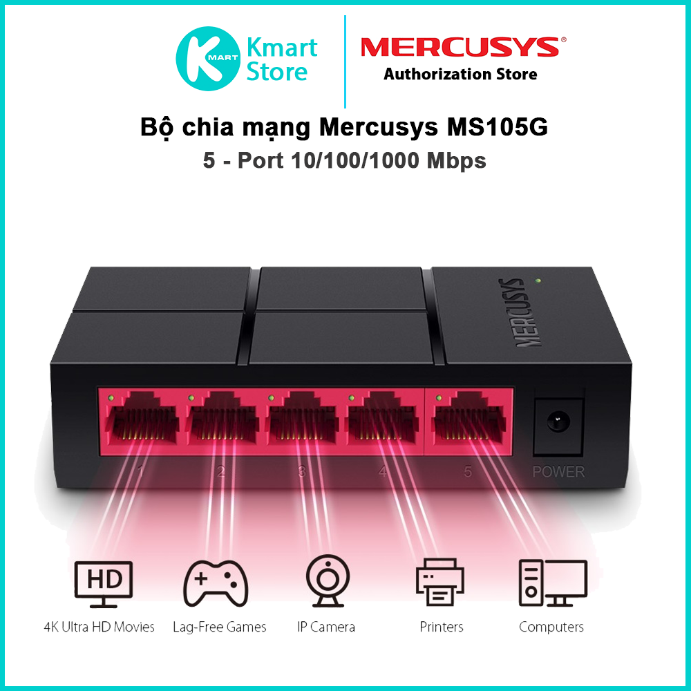 Switch Mercusys 5 port MS105G / 8 port MS108G gigabit 10/100/1000 Mbps | Gắn và sử dụng | Bảo hành 24 tháng