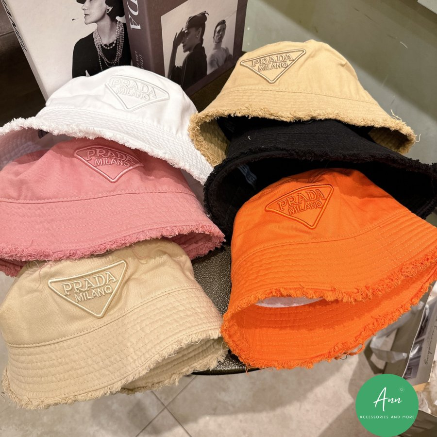 Mũ Buket Prada Hot Hit, Thiết Kế Phong Cách Thời Trang, Chất liệu Kaki Bò Mềm, Sẵn 4 Màu Đen- Trắng- Be- Cam