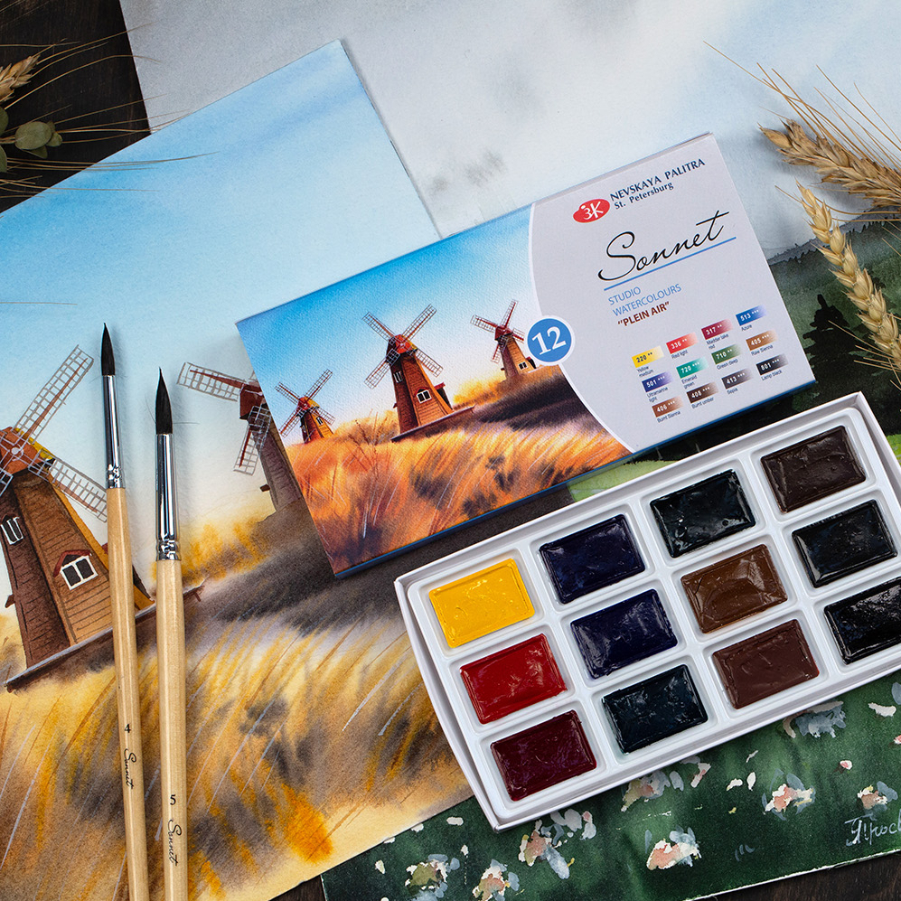 Màu Nước Sonnet Plein Air 12 màu hộp giấy