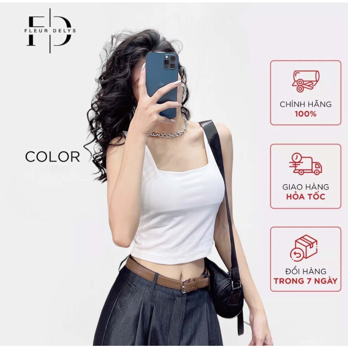 Quần ống rộng nữ & áo croptop 2 dây Delys quần suông cạp liền phối nơ & áo cổ vuông