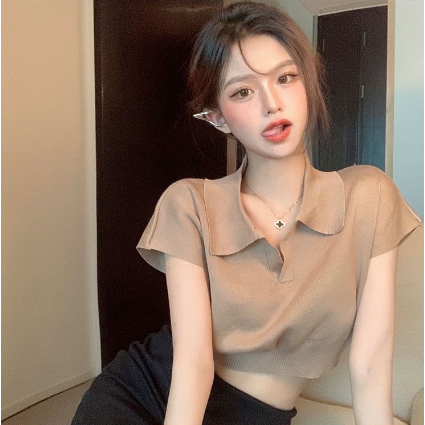 Kamyl Áo thun polo dệt kim tay ngắn phong cách Hàn Quốc thời trang mùa hè mới