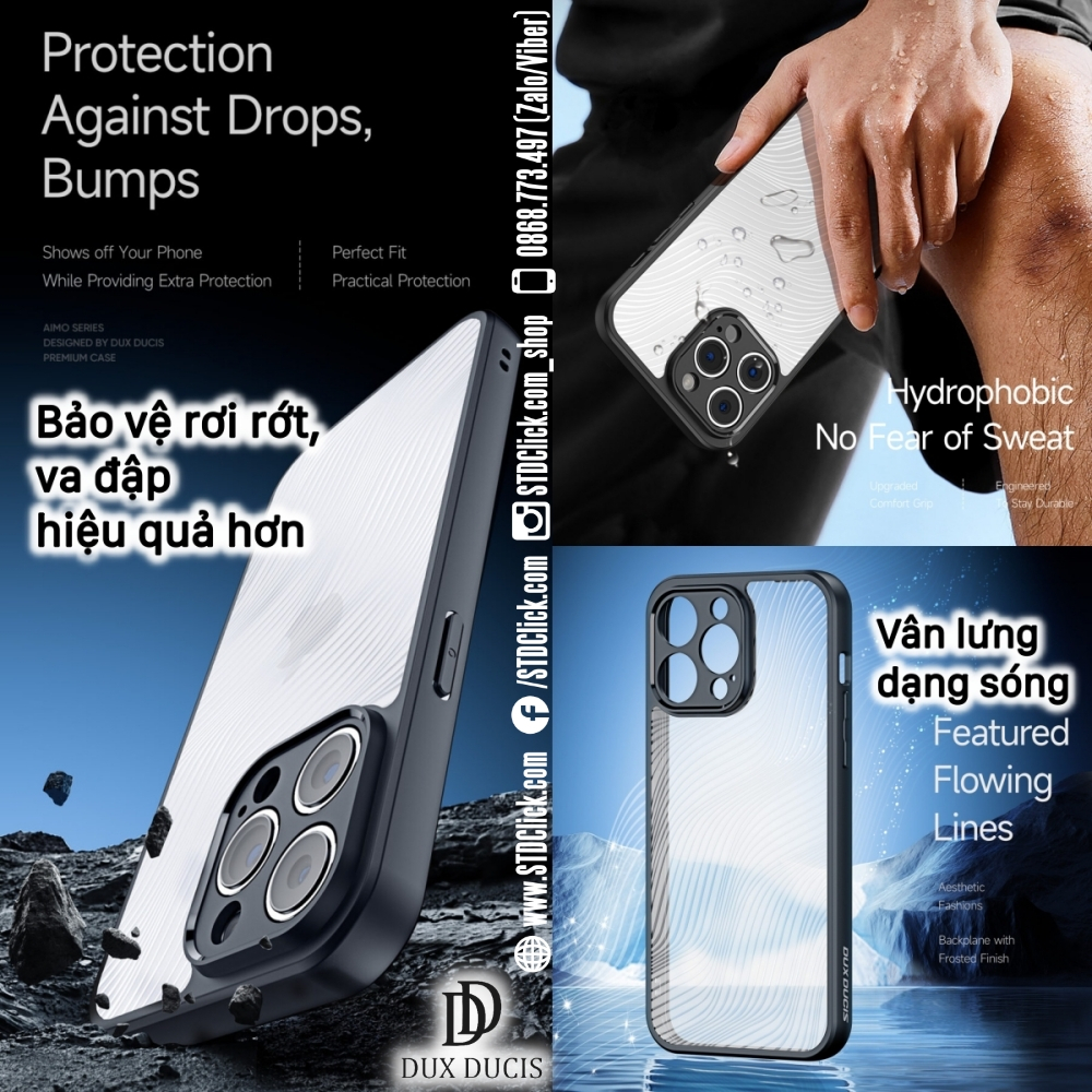 ỐP LƯNG IPHONE 14 PRO MAX - 14 PRO - 13 PRO MAX - 12 PRO MAX DUX DUCIS AIMO CH.HÃNG - VIỀN DẺO LƯNG CỨNG NHÁM VÂN SÓNG