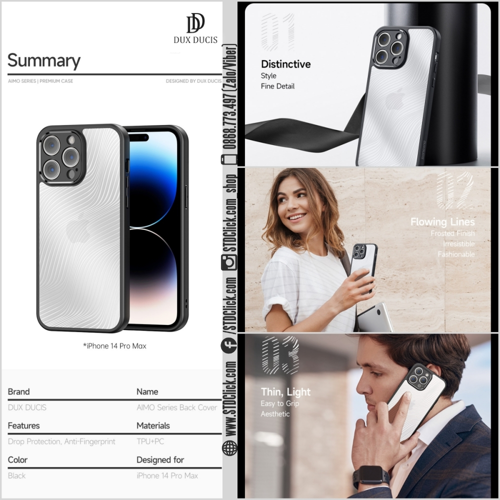 ỐP LƯNG IPHONE 14 PRO MAX - 14 PRO - 13 PRO MAX - 12 PRO MAX DUX DUCIS AIMO CH.HÃNG - VIỀN DẺO LƯNG CỨNG NHÁM VÂN SÓNG