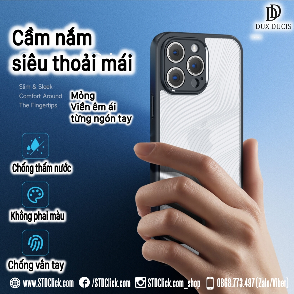 ỐP LƯNG IPHONE 14 PRO MAX - 14 PRO - 13 PRO MAX - 12 PRO MAX DUX DUCIS AIMO CH.HÃNG - VIỀN DẺO LƯNG CỨNG NHÁM VÂN SÓNG