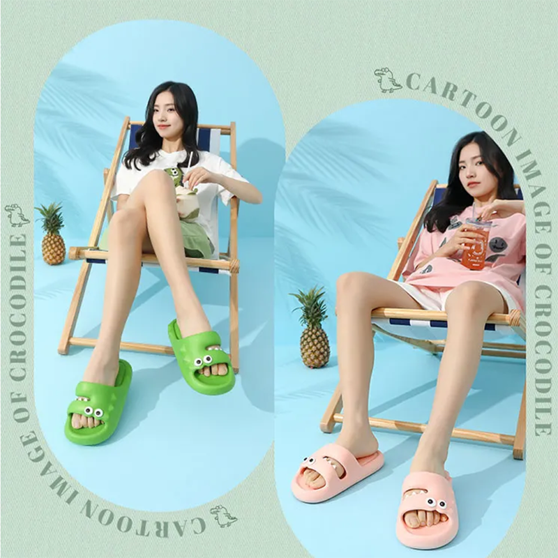 Dép quai ngang, dép bánh mì, dép nữ hình cá sấu siêu mềm siêu xinh mẫu mới hot trend 2023 - Xanh, Trắng kem, Hồng