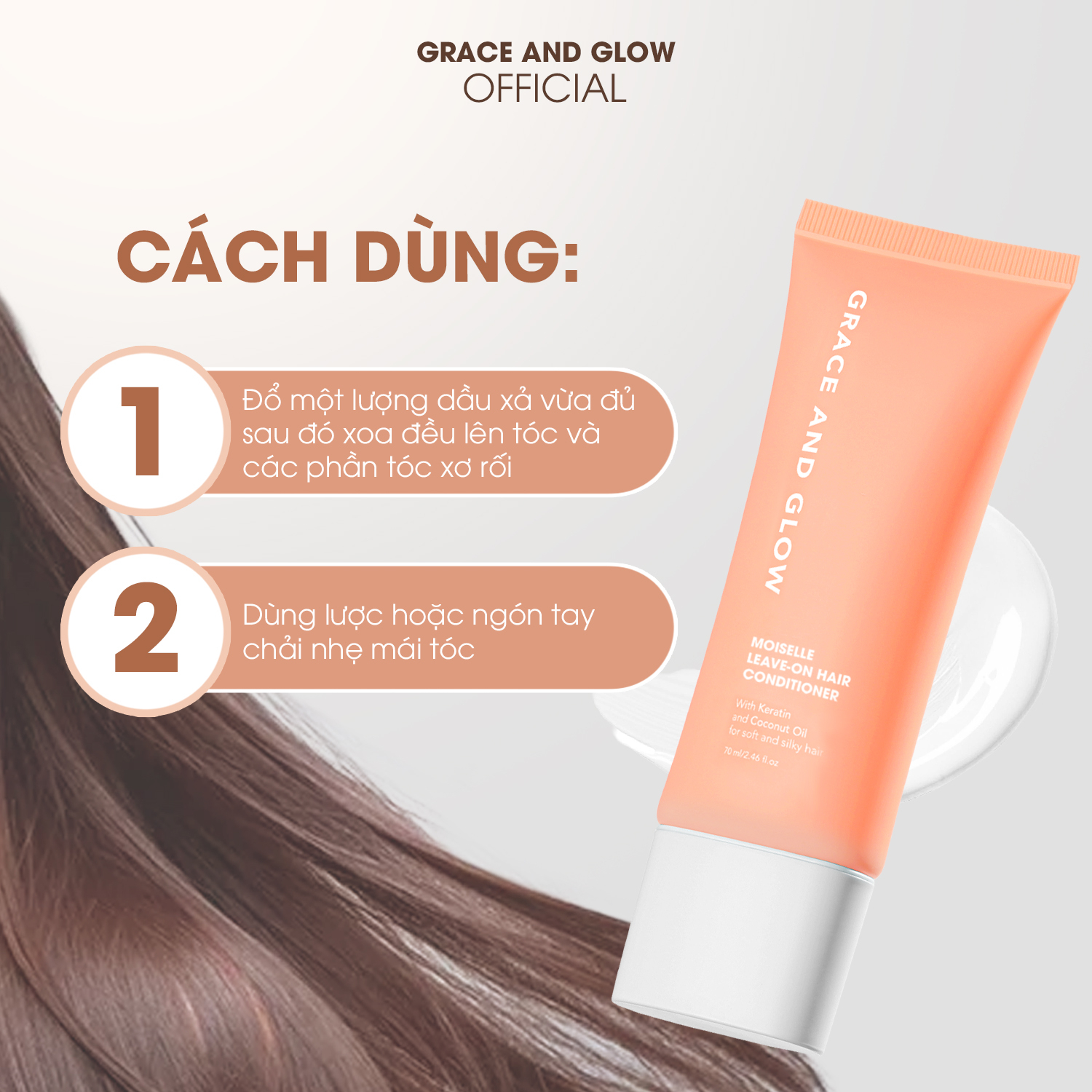 Dầu xả khô Grace and Glow Moiselle Leave-on dưỡng và tạo kiểu tóc với Keratin và dầu dừa chống xơ tóc | BigBuy360 - bigbuy360.vn