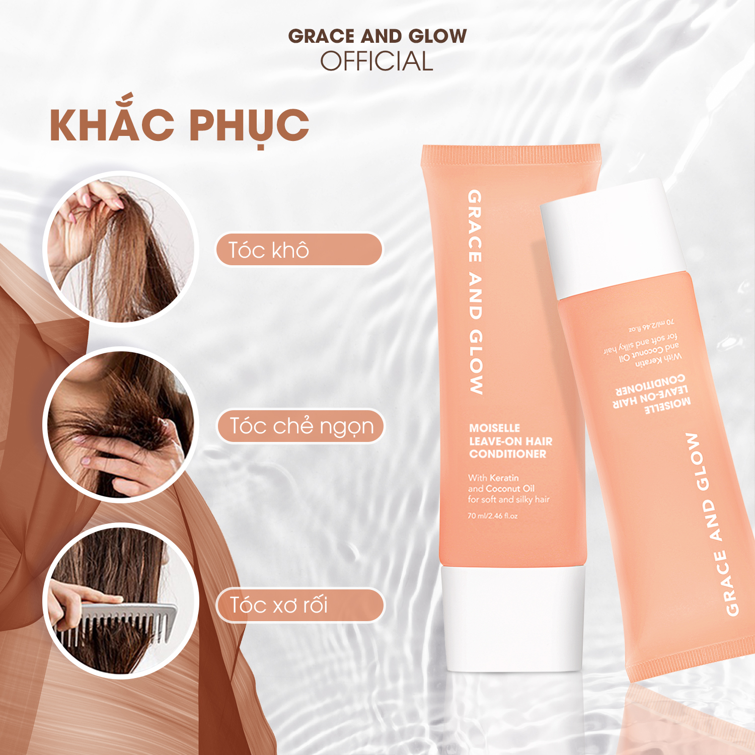 Dầu xả khô Grace and Glow Moiselle Leave-on dưỡng và tạo kiểu tóc với Keratin và dầu dừa chống xơ tóc | BigBuy360 - bigbuy360.vn