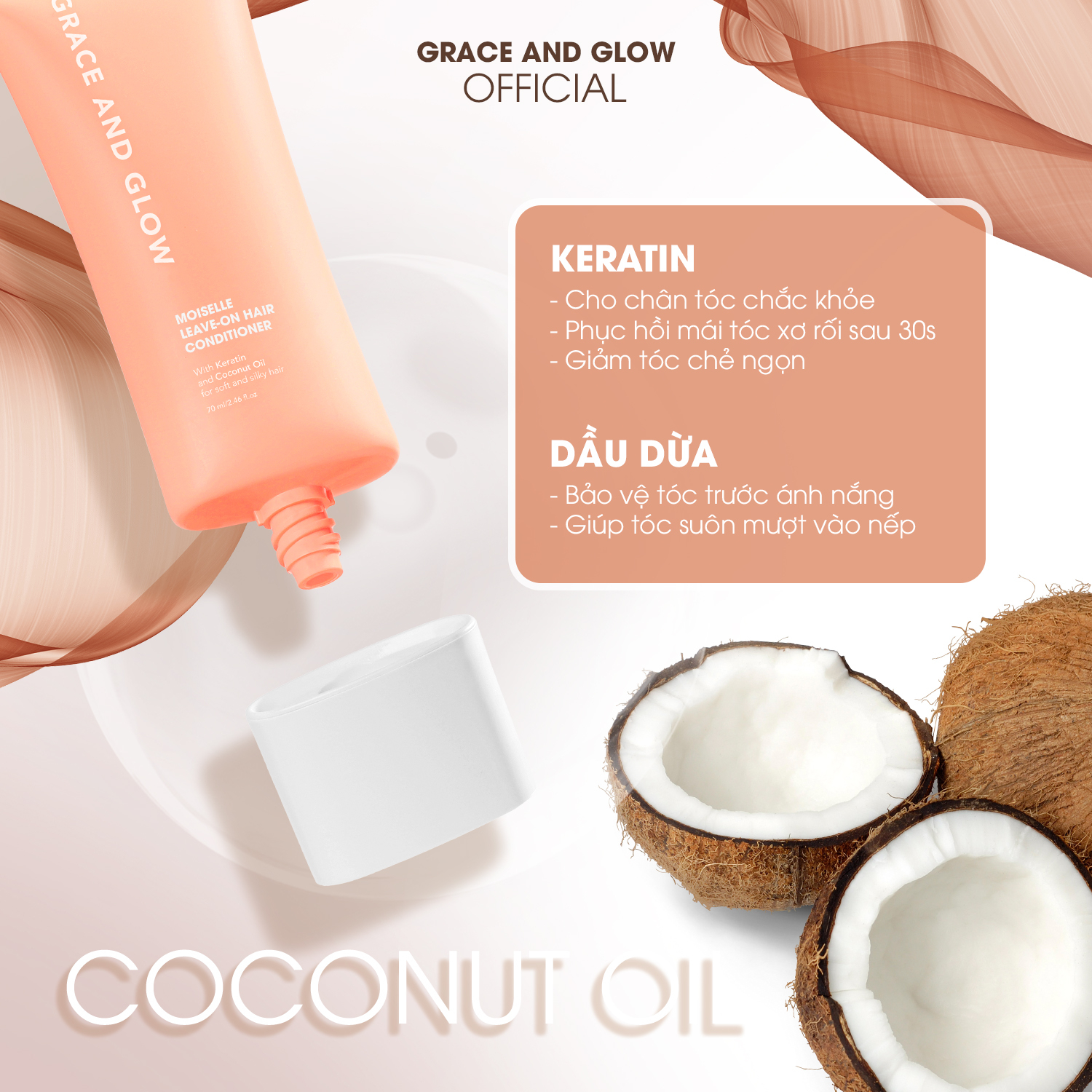 Dầu xả khô Grace and Glow Moiselle Leave-on dưỡng và tạo kiểu tóc với Keratin và dầu dừa chống xơ tóc | BigBuy360 - bigbuy360.vn