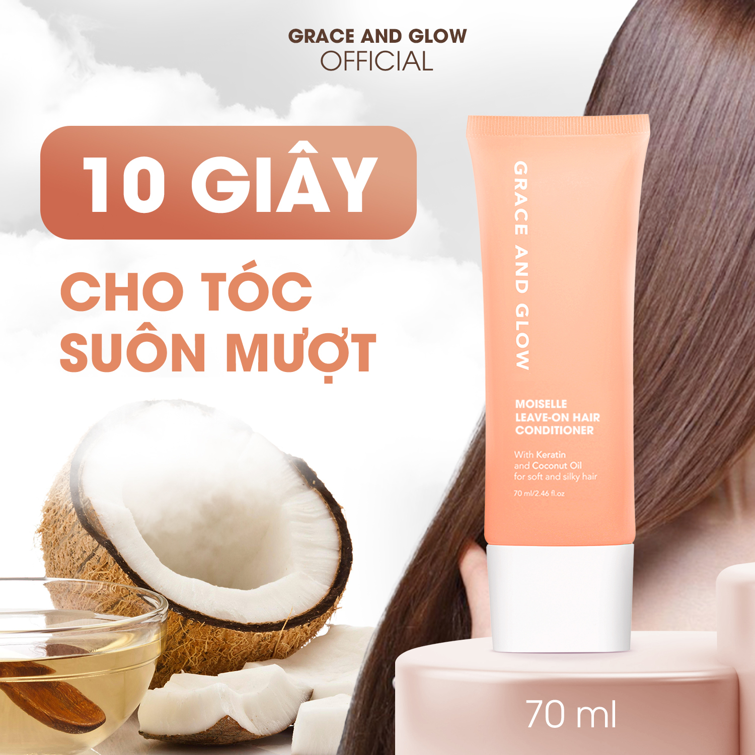 Dầu xả khô Grace and Glow Moiselle Leave-on dưỡng và tạo kiểu tóc với Keratin và dầu dừa chống xơ tóc