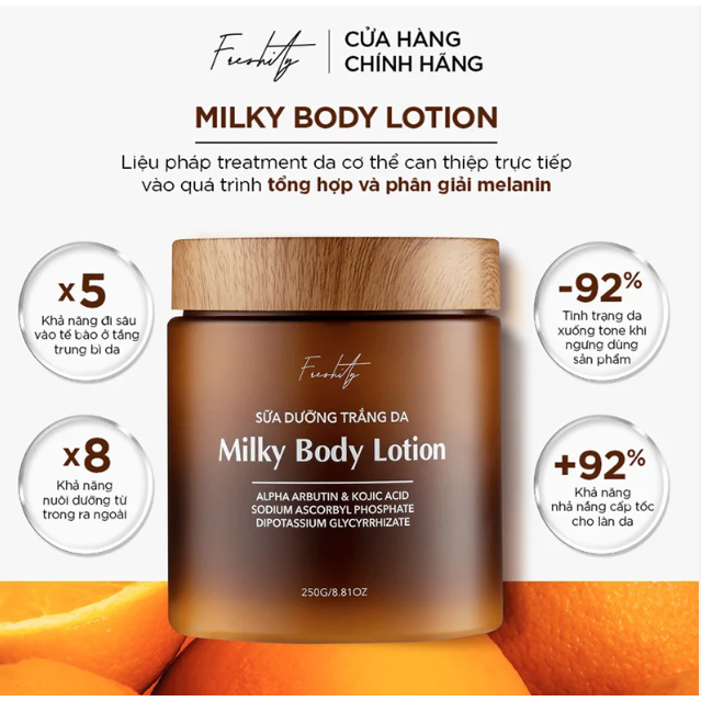 Sữa Dưỡng Trắng Da Toàn Thân Freshity Milky Body Lotion, Kem Dưỡng Nghệ