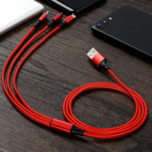 Cáp Sạc 3 Đầu Dây Dù 1m2 (Ip, Type-C, Micro) nhiều màu