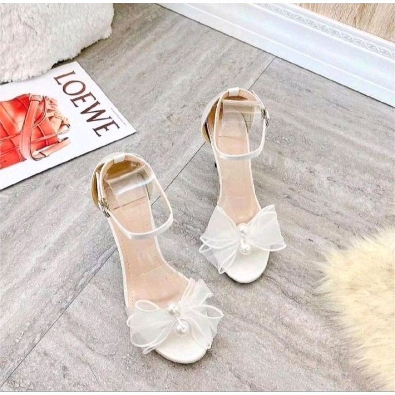 Giày cao gót nơ ngọc 9 phân