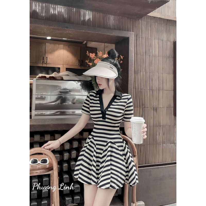 Váy tăm cổ đức ôm eo xòe dày dặn 3 màu kèm quần (kèm ảnh thật)