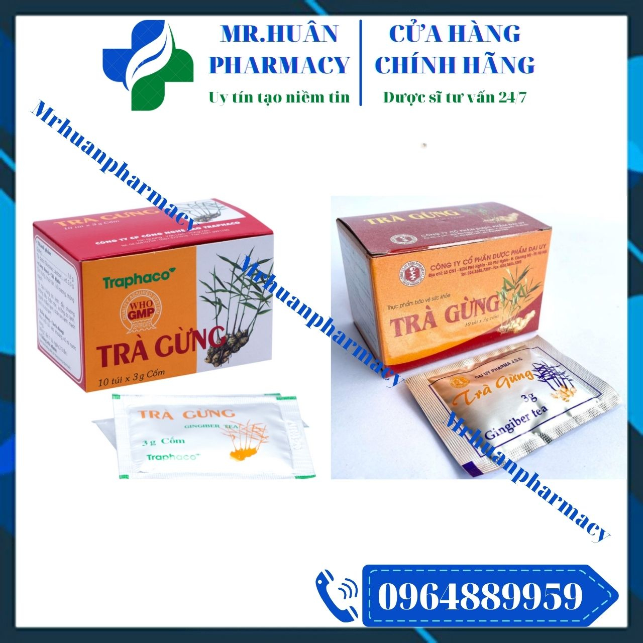 Trà Gừng (Hộp 10 gói) - Hỗ trợ điều trị trong trường hợp đầy hơi, khó tiêu, cảm lạnh, hạ huyết áp