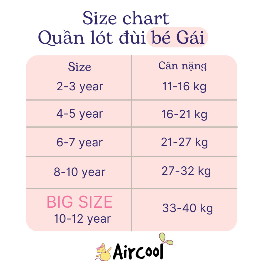 Sét 3 Quần Chíp Đùi Aircool Vải Cotton Organic, Quần Mặc Trong Váy cho bé gái
