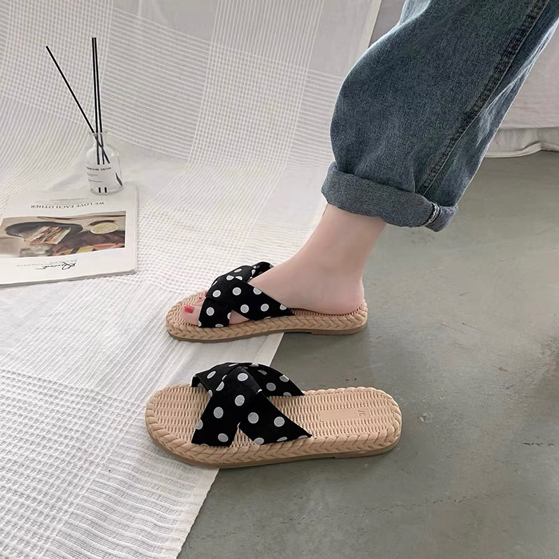 Dép nhựa siêu xinh, dép nơ quai ngang, dép chấm bi đi trong nhà