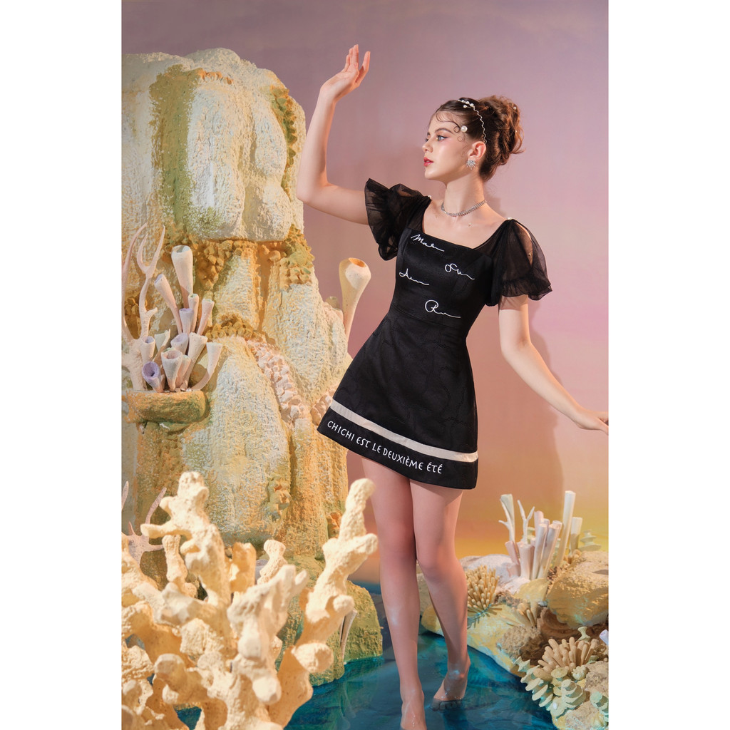 CHICHI - Váy gấm xích phối lưới cao cấp Robe Sebastian