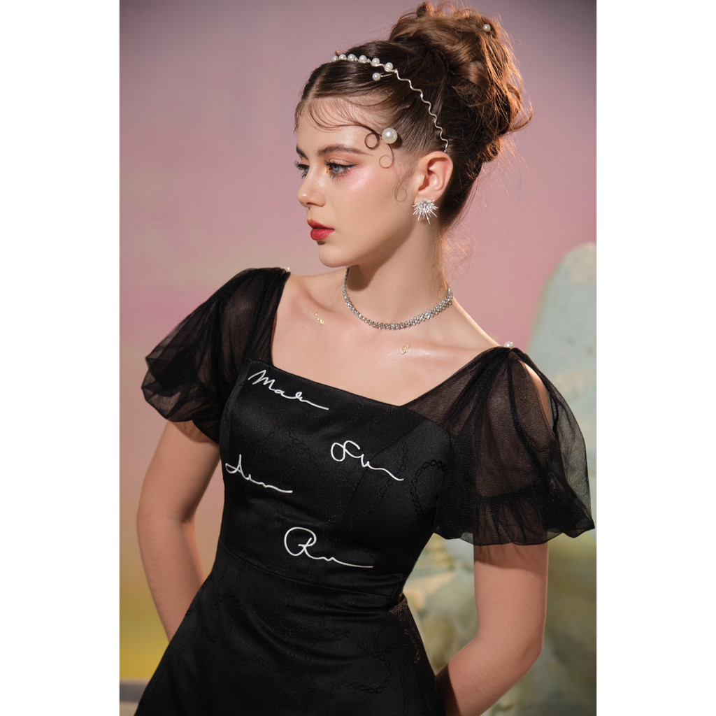 CHICHI - Váy gấm xích phối lưới cao cấp Robe Sebastian
