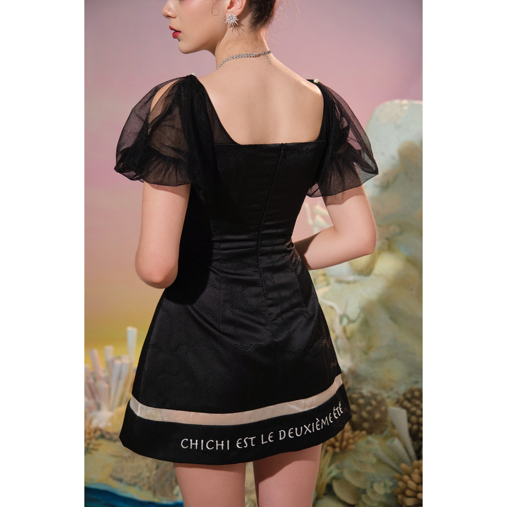 CHICHI - Váy gấm xích phối lưới cao cấp Robe Sebastian