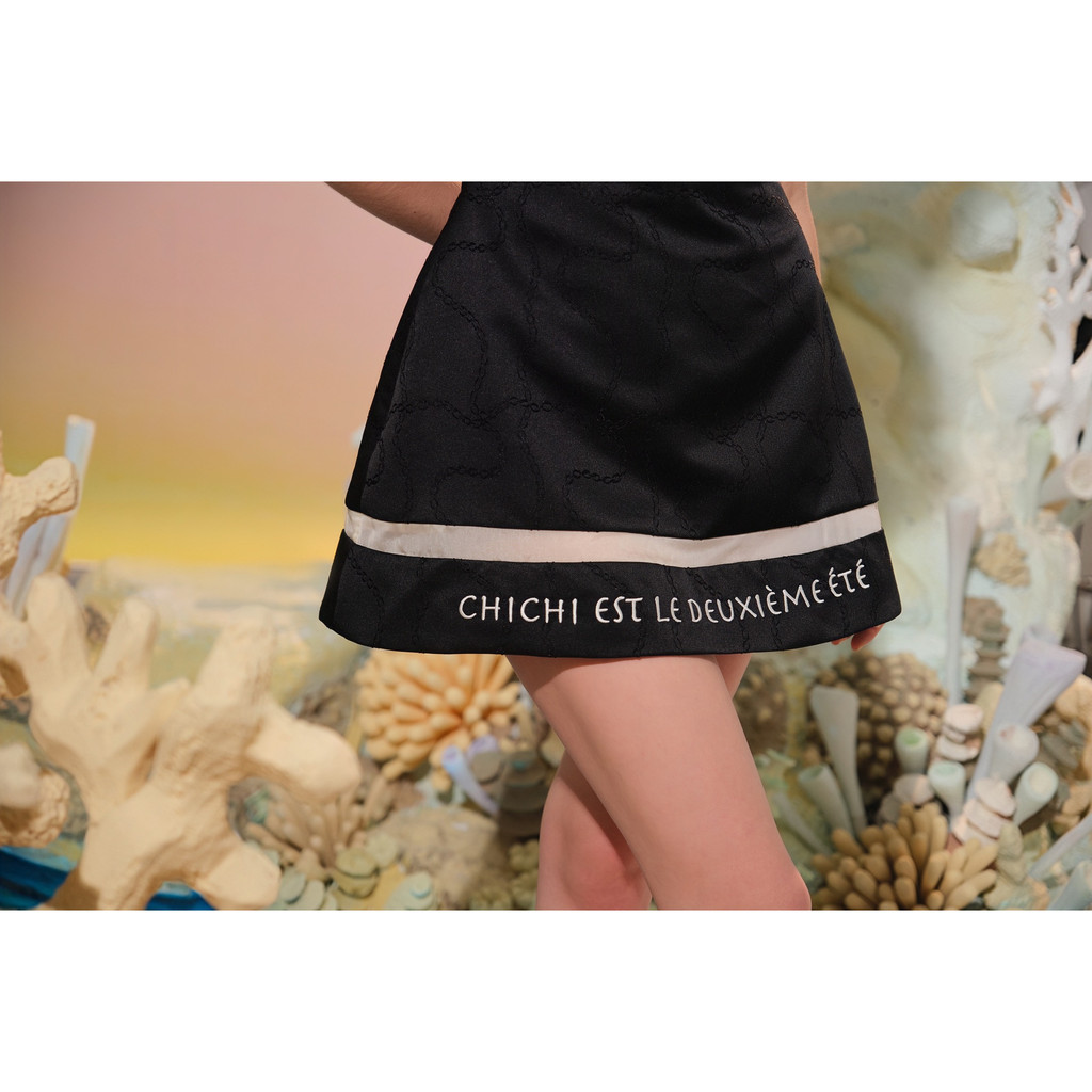 CHICHI - Váy gấm xích phối lưới cao cấp Robe Sebastian