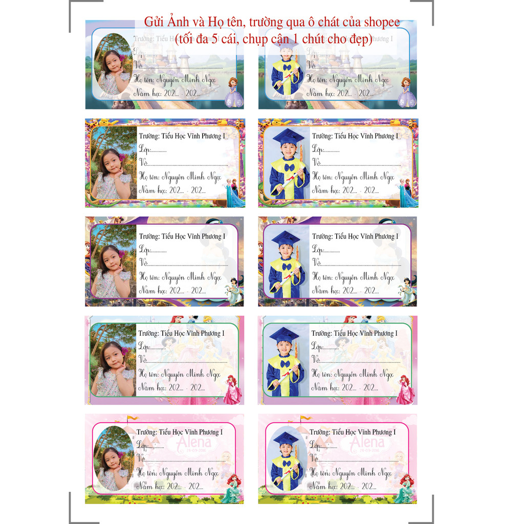In nhãn vở combo 50 cái IN ẢNH BÉ THEO YÊU CẦU