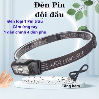 Đèn Pin  đội đầu siêu sáng cảm biến bằng tay,Đèn pha LED chống nước kèm sạc USB,đèn pin đội đầu siêu sáng pin trâu