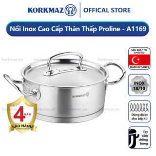 Nồi nấu bếp từ inox cao cấp korkmaz proline 2.8 lít thân thấp - sản xuất thổ nhĩ kỳ - ø20x9cm - a1169