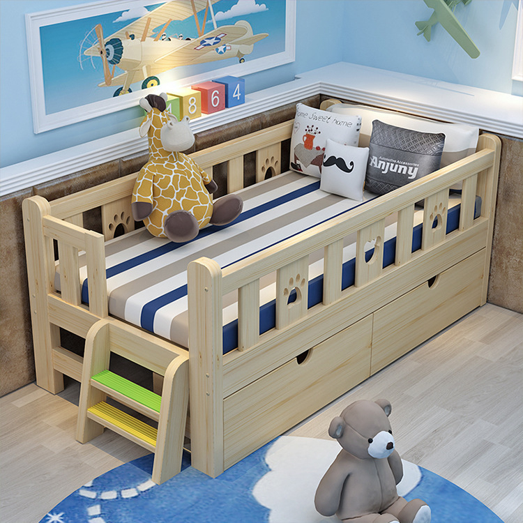 Giường gỗ, giường ngủ cho bé có thanh chắn giường quây 4 mặt có cầu thang