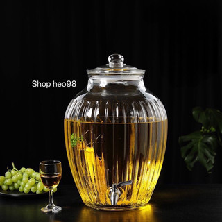Bình ngâm rượu thủy tinh bí sọc .10 lít không van & có van