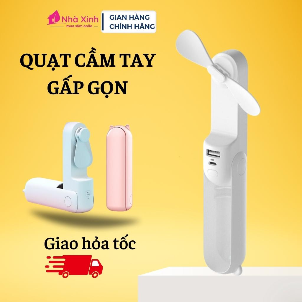 Quạt mini cầm tay, quạt tích điện gấp gọn mini hình gấu có đầu cắm USB pin 2000/1000MAH sử dụng 8 - 12h cực tiện