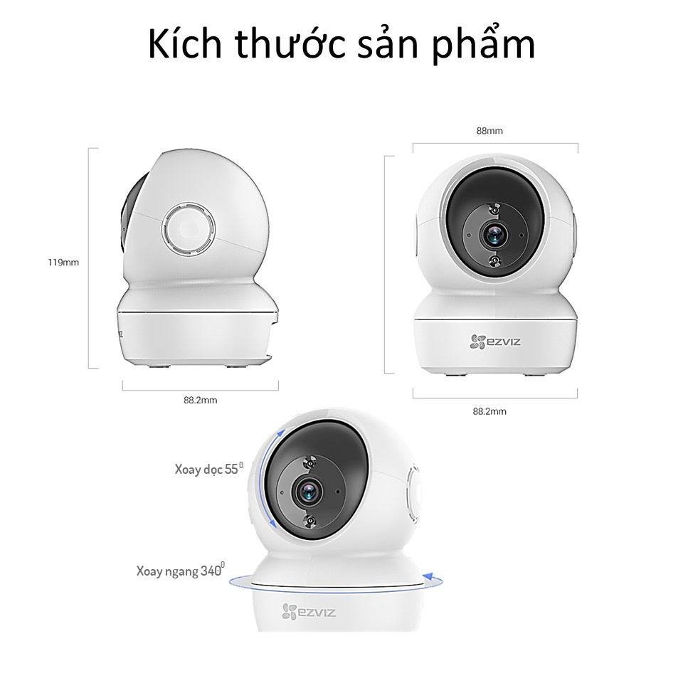 Camera Wifi EZVIZ C6N 2mpx, Camera EZVIZ C6N 4mpx, Camera trong nhà, Bảo hành 24 tháng