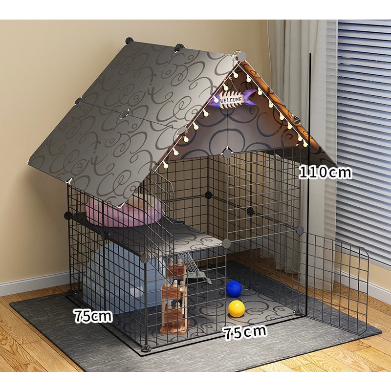 Chuồng mèo 2 tầng có mái che kích thước 75cm x 75cm x cao 110cm, lồng mèo, chuồng thú cưng lắp ghép 