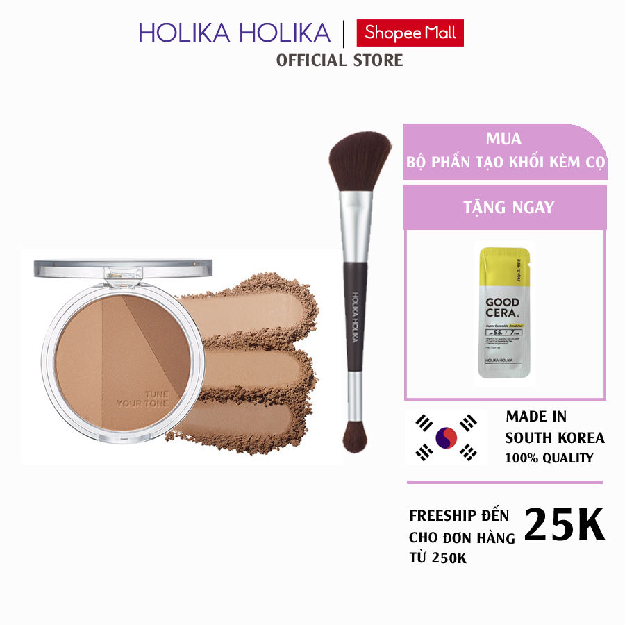 [Siêu Sale Cận Date] Bộ phấn tạo khối trang điểm Hàn Quốc Holika Holika kèm cọ chất phấn mịn