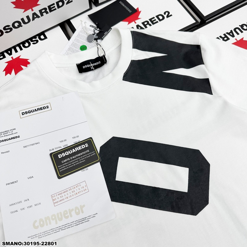 Áo Phông Nam Nữ Dsq2 In chữ ICON Đen Trắng Chéo Chất Cotton Co Giãn 4 Chiều Cháy Phố 2023