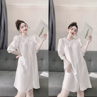 Đầm ngủ sơ mi lụa satin bigsize váy ngủ mặc nhà dễ thương.