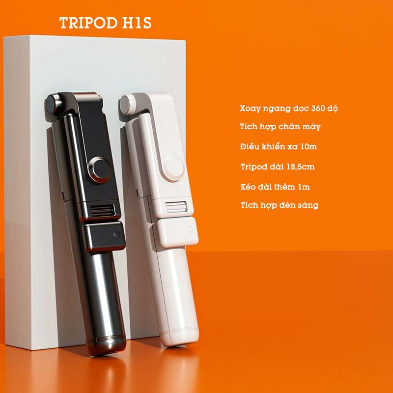 GẬY CHỤP ẢNH CÓ ĐÈN LED TRỢ SÁNG 3 CHÂN ĐỨNG DÀI 1 MÉT , Gậy selfie chụp hình, tự sướng,bluetooth điều khiển từ xa