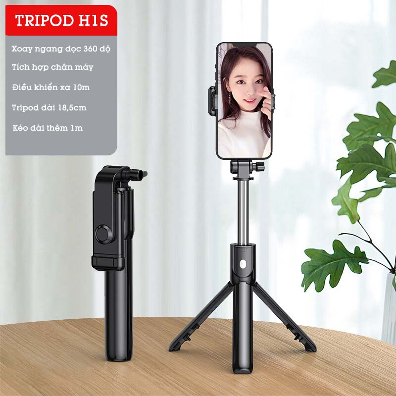 GẬY CHỤP ẢNH CÓ ĐÈN LED TRỢ SÁNG 3 CHÂN ĐỨNG DÀI 1 MÉT , Gậy selfie chụp hình, tự sướng,bluetooth điều khiển từ xa
