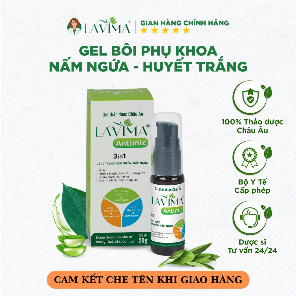 [Mua 1 tặng 1] Gel Bôi Phụ khoa Thảo dược Châu Âu LAVIMA 20g - Ngăn ngừa Huyết trắng, Nấm Ngứa, Lộ Tuyến