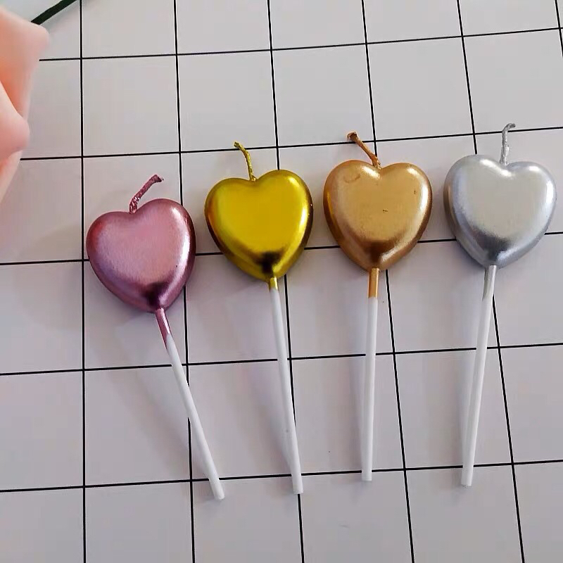 NẾN SINH NHẬT HÌNH TRÁI TIM , NẾN TRANG TRÍ CUTE PHỤ KIỆN BÁNH KEM HAPPY BIRTHDAY VÀNG, HỒNG, ĐỎ, BẠC