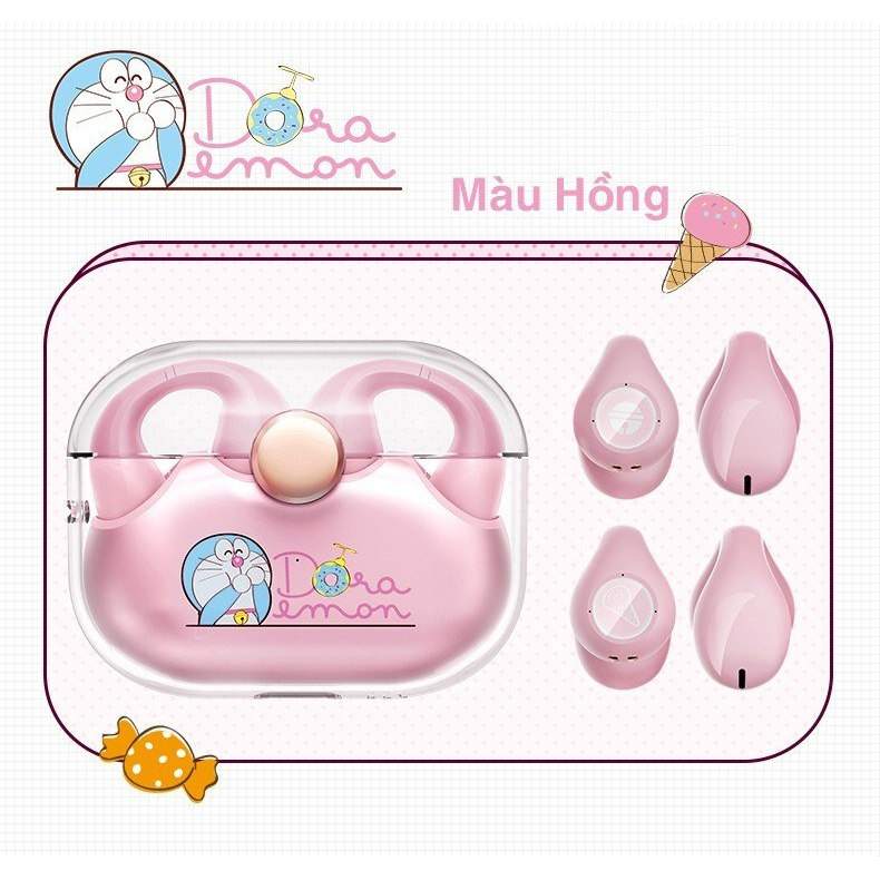 Tai nghe bluetooth không dây kẹp tai TWS Rock Sound Earcuffs Rockspace hình Doraemon Hàng chính hãng có BH