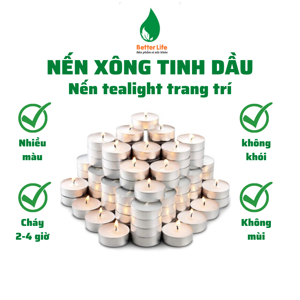 Nến tealight nhỏ  đốt đèn xông tinh dầu màu trắng vàng đỏ đèn cầy trang trí viên tròn mini cháy hơn 4 giờ