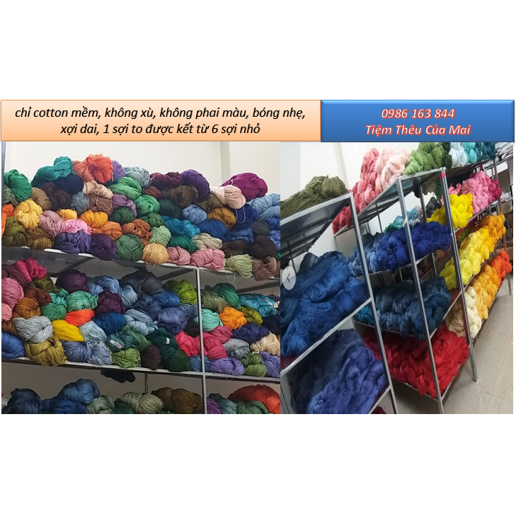 Chỉ Thêu Cotton Loại 1 (Chỉ Thô) Giá bán theo Cân CHỌN MÀU INBOX SHOP